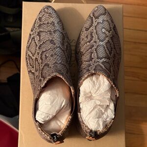New Gentle Souls Women’s Pointed Metallic Snake-Print Ankle Boots in Brown